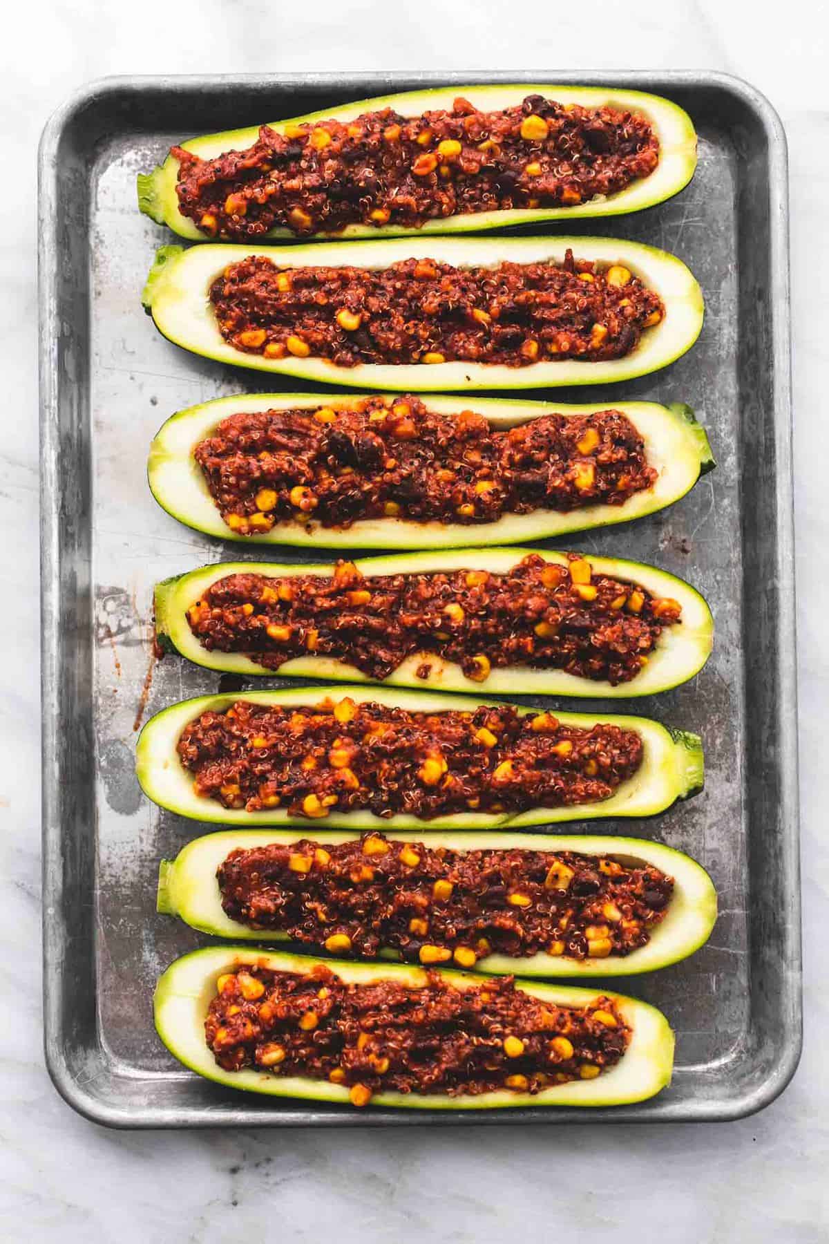 Enchilada Quinoa Stuffed Zucchini Boats easy healthy recipe | lecremedelacrumb.com